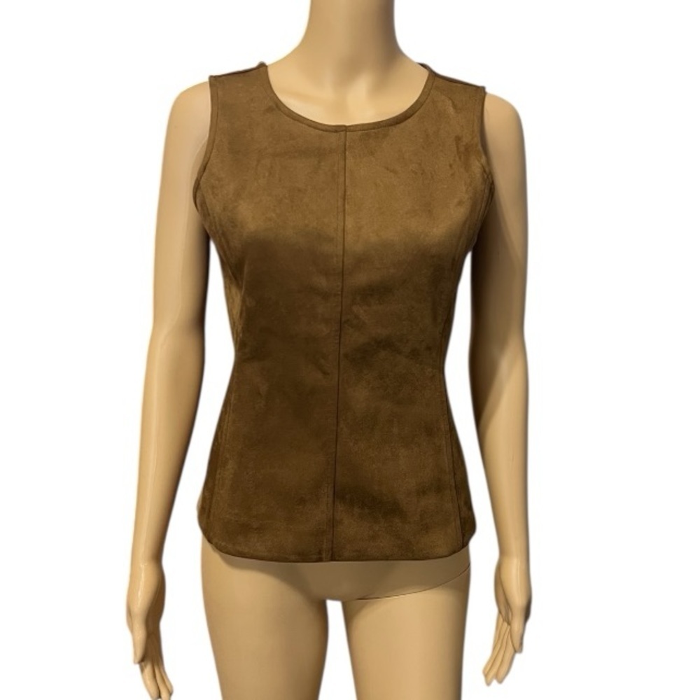 Ann Taylor Petite Brown Sleeveless Crew Neck Suede Feel Top Zip/Hook/Eye Size SP - Picture 3 of 9